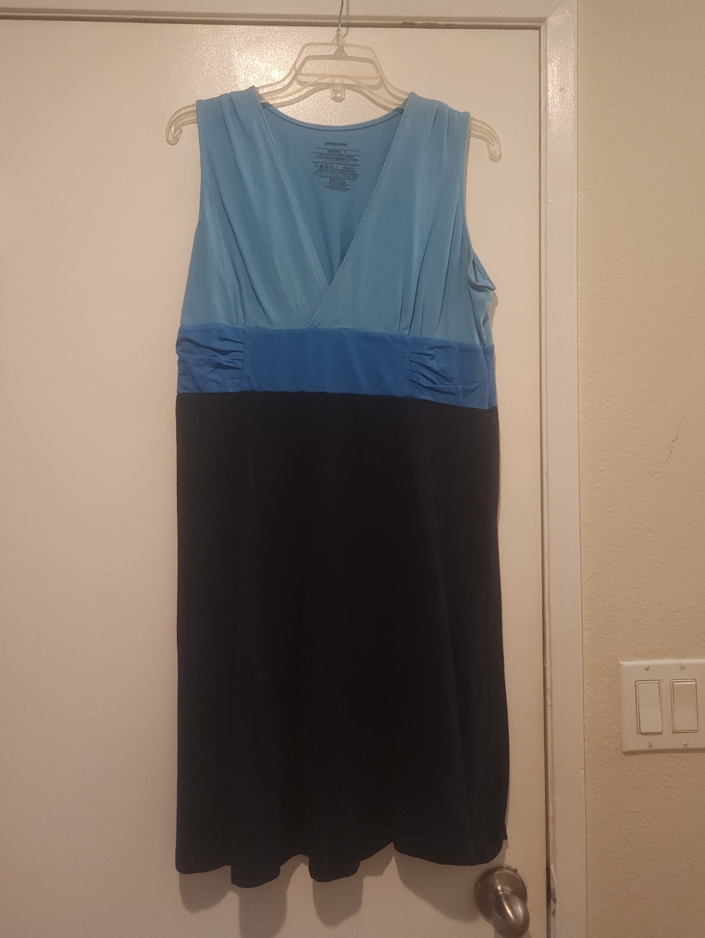 Light Blue and Navy Sleeveless V-Neck Women's Dress